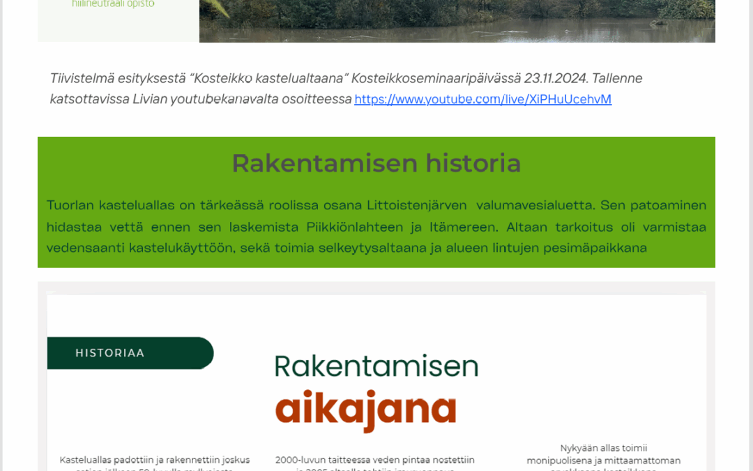 Tuorlan kastelualtaan toiminnallisuudet