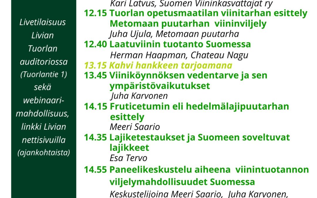 Viininviljelypäivä 16.1.2025 Ammattiopisto Liviassa