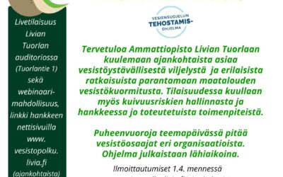 Ilmoittautumislinkki: Maatalouden vesistöpolku -hankkeen seminaarisarjan päätösseminaari 4.4.2025 Livian Tuorlassa